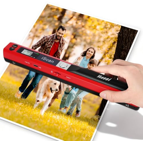 Youool A4 Tragbarer Scanner, USB-Bildscanner, Handscanner, Farbscannen, 900 DPI, A4 Tragbarer Dokumentenscanner im JPG/PDF-Format (Rote Scanner + 16GTF-Karte)