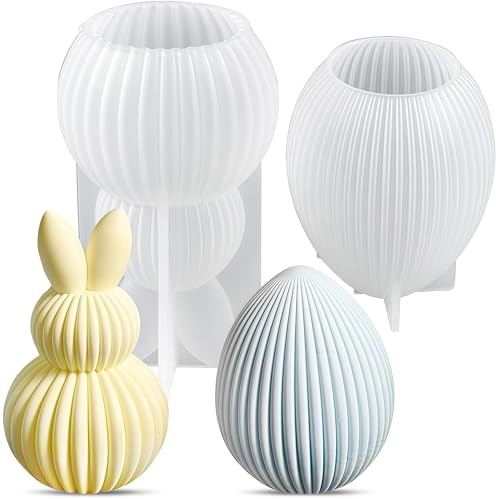 Stampo in silicone per uova di Pasqua-2 Pezzi Facile da Pulire Stampi Pasqua Coniglio a Doppia Palla Striato Silicone per Stampi Uova a Strisce si Applica a Candele Regali Pasquali Decorazioni