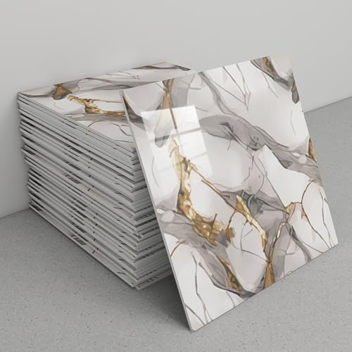 Lot de 30 carreaux adhésifs en PVC imitation marbre, panneaux muraux repositionnables, 30 cm x 30 cm, résistants à la chaleur, idéaux for la crédence de cuisine, salle de bain, salon et chambre.(C10)