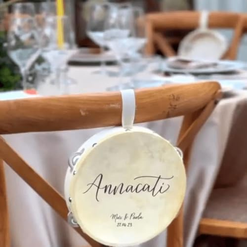 Mini panderetas personalizadas para boda, tarjetas de lugar y recuerdos personalizados, regalo de percusión de mano, cascabeles de madera y metal para iglesia, boda, fiesta de caridad (10 cm)