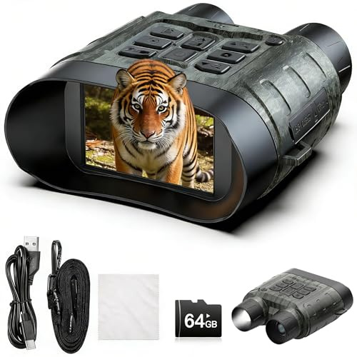 Gafas de visión nocturna, prismáticos de visión nocturna 4K de 112 MP para adultos con batería recargable de 5000 mAh, tarjeta de 64 GB, rango de visión de 1500 pies para observación de vida silvestre