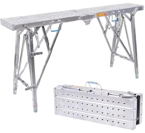 Plataforma de andamio de acero plegable, escalera de trabajo portátil con ajuste de altura for pintura de paneles de yeso, mejoras for el hogar, capacidad de carga de 400KG(160x25cm/63x9.8in)