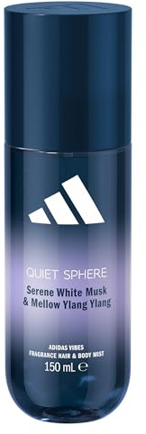 adidas Vibes Quiet Sphere Brume parfumée cheveux et corps pour femme, stimulante, notes de musc blanc et d'ylang-ylang, pour toutes les occasions, 150 ml