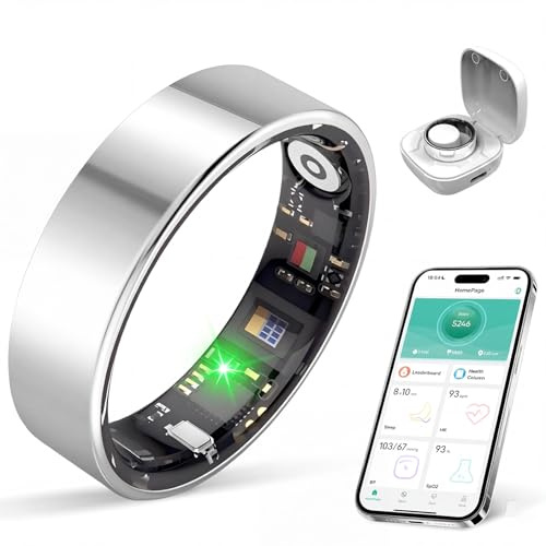 DAKIYVN Smart Ring, Wearable Health Monitor & Fitness Tracker for Men and Women, Air-Light Wireless Monitoring Device for Workout, Sleep and Heart Rate (silvery, 8)