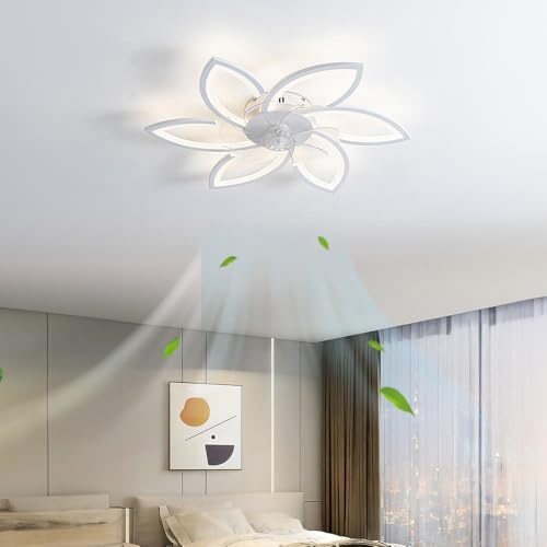 BEOSIOR Ceiling Fans with Lights with Remote Control, LED Dimmable Fan Ceiling Lamp, Modern Ceiling Fan Lighting for Living Room Bedroom Office, Adjustable 6 Speeds, White 30.7IN