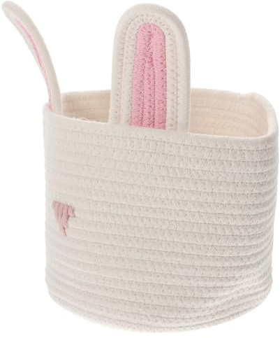 MAGICLULU Cesta de Almacenaje Trenzada con Orejas de Conejo Multiusos para Juguetes Maquillaje y Snacks Pequeña Canasta de Cuerda para Bebés y Decoración Hogar