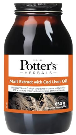 Potter's Malt with Cod Liver Oil and Butterscotch| 650g Bottle Natural Sweetener in The Form of Maltose| Valuable Source of Omega-3 Fatty acids, with Vitamins A, D, E