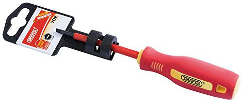 Draper 75mm Screwdriver | 2.5mm VDE Insulated Plain Slot |Soft Grip Manual Hand Tool |Flat Head Driver | S2 Steel Blade | 46515