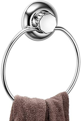 MaxHold No-Drilling/Suction Cup Round Towel Ring - Vaccum System - Stainless Steel Never Rust - for Bathroom & Kitchen