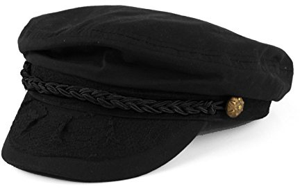 Men's Summer Cotton Greek Fisherman Sailor Fiddler Driver Hat Flat Cap L/XL Black