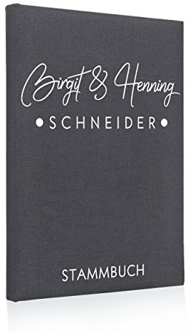 Hochzeitideal Stammbuch der Familie, Familienstammbuch, Buchbinderleinen grau, Nr. 172 inkl. Personalisierung
