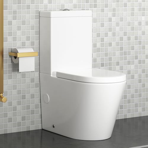 Royal Bathrooms Cesar Ceramic Short Projection Close Coupled Rimless Toilet Round Pan Gloss White with Dual Flush Cistern & Quick Release Soft Close Seat Bathroom