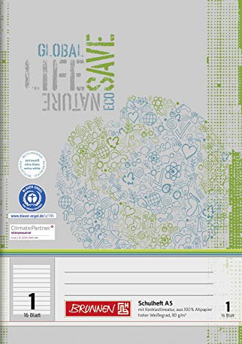 Brunnen 104518101 Recycling-Schulheft DIN A5 (16 Blatt, einfaches Heft)