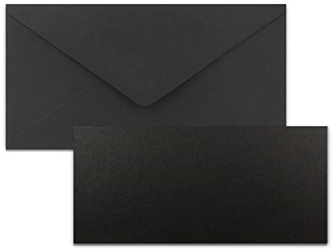 FarbenFroh by GUSTAV NEUSER 50x Stück Karte mit Umschlag Set Einzel-Karten Din Lang 9,9 x 21 cm Schwarz mit Brief-Umschlägen DIN Lang 11 x 22 cm Schwarz Nassklebung