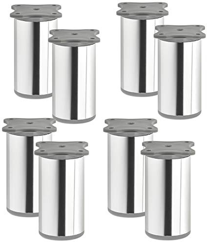 SOTECH 8 piezas Pie de Muebles Echo 80 mm (+10 mm) Ø 40 mm Cromo Pulido Regulable en Altura Fabricado de Aluminio