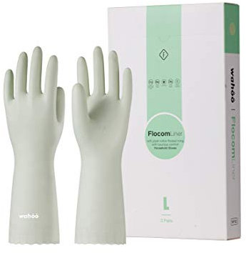 LANON 3 Pares wahoo Guantes Limpieza Hogar, Guantes Reutilizables con Forro de Algodón, Antideslizantes, Impermeable, Sin Látex, Cian, Talla L