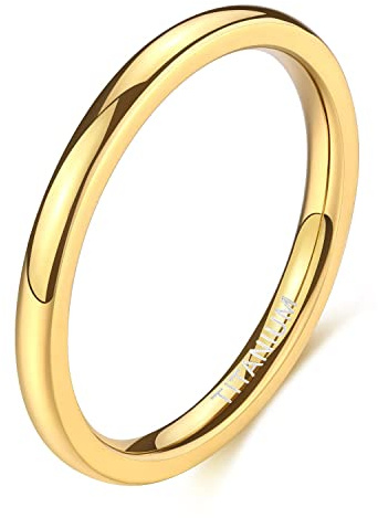 Zakk Ring Damen Herren 2mm 4mm 6mm Titan Poliert Schmal Ringe Verlobungsringe Ehering Hochzeitsringe (Gold-2mm, 53 (16.9))