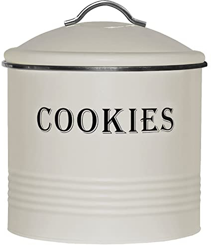 Blue Donuts Vintage Cookie Jar - Airtight Counter Cookie Container, Ivory Tin with Lid for Gift Giving, Large Capacity