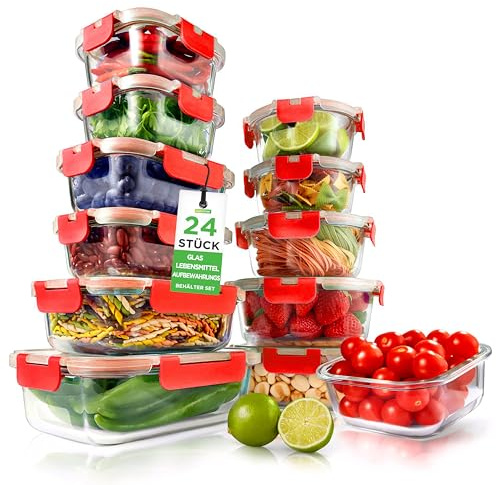 NutriChef Ensemble de 12 Boîtes Alimentaires avec Couvercles - Meal Prep- Lunch Box Verre-Conteneurs de Préparation de Repas Empilables et Robustes avec Couvercles Hermétiques- Boîtes de Conservation