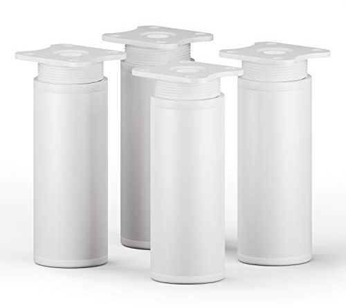 sossai® MFR1 Designer Furniture Feet Height Adjustable Set of 4 Round Profile Diameter 40 mm Colour: White Height: 100 mm (+20 mm) Material: Aluminium Wood Screws Included