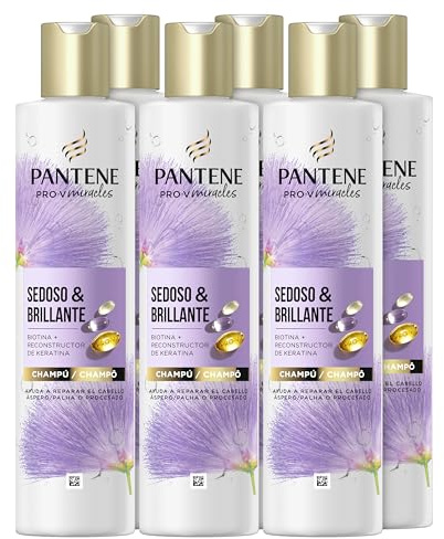 Pantene Pro-V Miracles Sedoso y Brillante Champú Reparador 6x250ml | Para el Cabello Tratado o con Mechas, Hidratación Capilar Intensiva