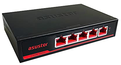 Asustor ASW205T 5 Ports 2.5G Switches Réseau, capacité de Commutation 25Gbps, sans Ventilateur, Montage Mural, Unmanaged Ethernet Switch, Plug and Play