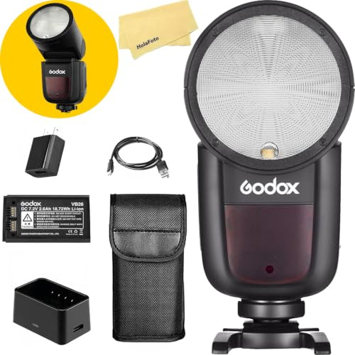 Godox V1 V1-N V1N Rundkopf Kamerablitz für Nikon-Kameras Blitzgerät,76Ws,2,4GHz TTL 1/8000 HSS,480 Aufnahmen mit Voller Leistung,1,5s Blitzladezeit,2600mAh Li-Ionen-Akku,10-Stufige LED-Einstellleuchte