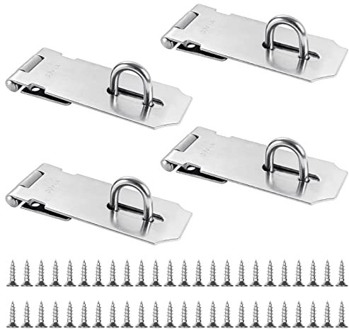 GOYADA 4 Stück Vorhängeschloss Haspe 4 Zoll, Edelstahl Riegelschloss Haspe, Edelstahl Schloss Überfalle mit Schrauben für Garten, Türen, Schränke (Silber)