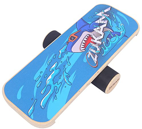 ZUKAM Balance Board Trainer, Wooden Balancing Board with Workout Guide to Exercise and Build Core Stability, Wobble Board for Skateboard, Hockey, Snowboard & Surf Training(Shark)