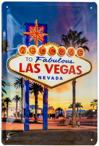 Retro Blechschild - Las Vegas Hinweis Schild, Deko Schild, Poker Casino Fans - hochwertig geprägtes Stahlblech - 3D Effekt - 30 x 20 cm