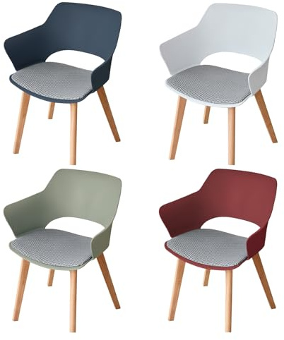 HJhomeheart Lot de 4 chaises de Salle à Manger, Pieds en Bois Massif, Chaises de Bureau avec accoudoirs, Chaises en Tissu, Vert+Rouge+Blanc+Bleu