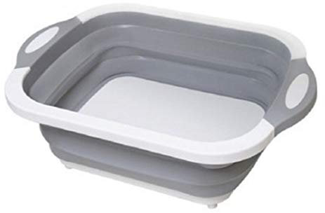 CAZARU Planche à découper Pliante Panier bac à Vaisselle Pliable avec Bouchon de vidange passoire Fruits légumes Panier de Rangement