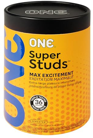 ONE® Condoms Super Studs | Textured Latex Condom | 36 Pack