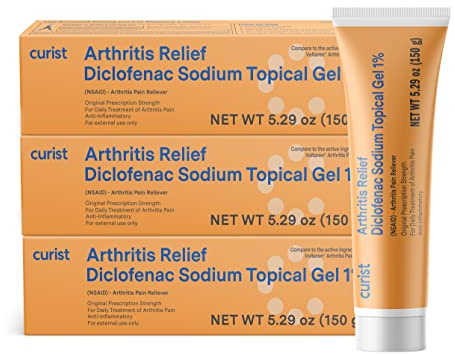 Curist Diclofenac Arthritis Cream Gel 1% (3 Tubes of 150g)- Stop Pain in Wrists, Feet, Elbows, & Ankles. Hand Arthritis Pain Relief & Knee Arthritis Pain Relief (3 Pack, 5.29 oz ea.)