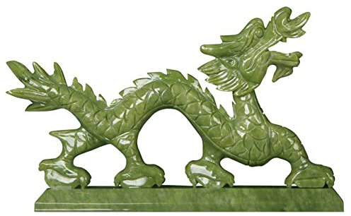 HDTIEN Natürliche Jade Green Dragon für Home Office, Wohnzimmer Dekoration, Tierkreisdrache Handwerk, Fengshui Jade Schnitzen Dekoration,20cm