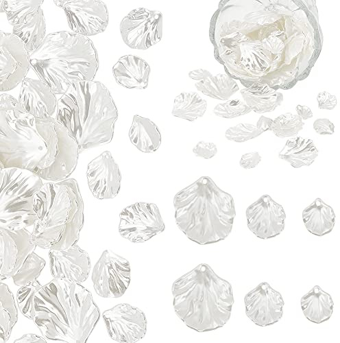 PandaHall 150 Stück Blattperlen 3 Größen Weiße Perlenschalen Acryl Muschel Charms Blatt Jakobsmuscheln Imitation von Muschelschalen Anhängern Für Sommer Strand Halskette Windklima Schmuckherstellung