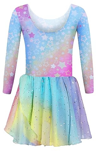 trudge Girls Ballet Clothing Children's Rainbow Ballet Dress Long Sleeve Ballet Suit Cotton Dance Body Ballet Leotard with Skirt Tutu Dance Dress 120