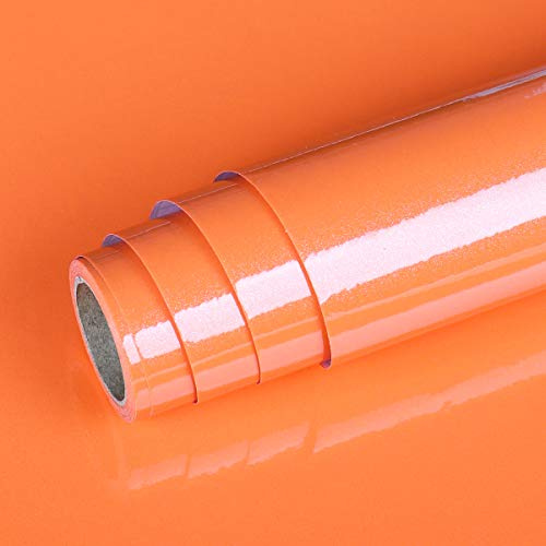 Livelynine Papier Adhesif pour Meuble Cuisine Blanc Orange 40CMx5M Imperméable Revêtement Plan de Travail Adhésif Film Adhesif pour Meuble Cuisine Placard Etagère Papier Peint Adhesif Orange Pailleté