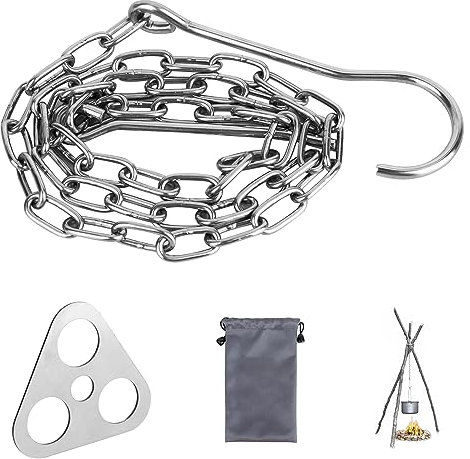 Treppiede per braciere, griglia a tre zampe in acciaio inox, braciere per accessori per barbecue girevole, anello a tre zampe con catena e gancio, per braciere, cucina