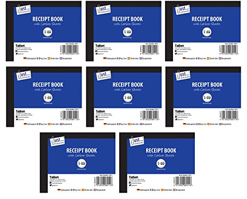 Receipt Book with Carbon Sheet| (Pack of 8) Numbered 1-80 Pages Duplicate Cash Receipt Book Microperforated Pages Perfect for The Self Employed and Taxis
