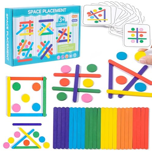 Jastown Rainbow Stick Puzzle Spiel,Montessori Spielzeug ab 3 4 5 6 Jahre,Tangram Kinder,Sensorische Feinmotorik Konzentrationsspiele Lernspiele ab 4 5 6 Jahre,Steckspiel Holzpuzzle Kinder