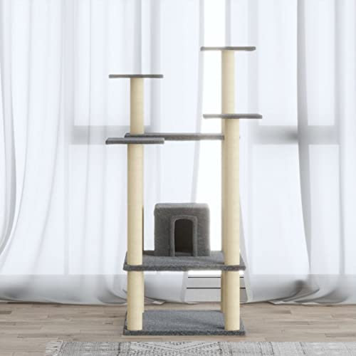 LAPOOH Kratzbaum mit Sisal-Kratzsäule, Katzenkratzbaum, Kletterwand, Kratzbäume Für Katzen, Kratzstamm, Kratzbaum Deckenspanner,n Hellgrau 110 cm - at