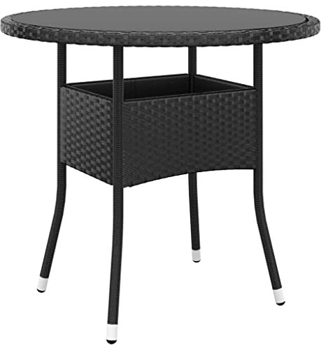AUVYI Mesa de jardín de 80 x 75 cm de diámetro, cristal templado y polirratán, color negro, multifunción, mesa de cerveza, mesa de cocina, mesa de cena, mesa de póquer, mesa de camping, mesa auxiliar,