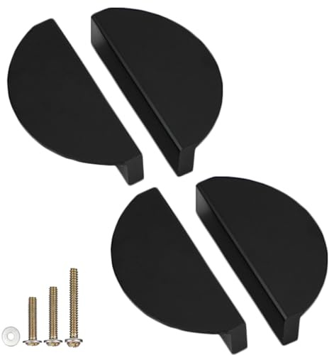 ESreake Maniglie a mezzaluna per armadietti, confezione da 4 maniglie a semicerchio per cassetti da 6,4 cm, per armadietti da cucina, con 3 tipi di viti (confezione da 4, nero)