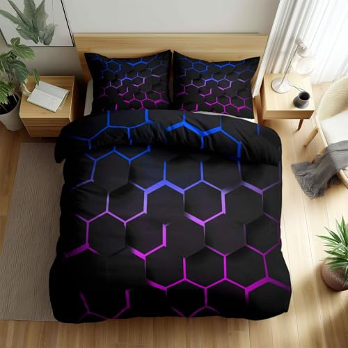 BanbE Bettwäsche Schwarze Geometrie 180x200 cm 3 teilig Bettbezug Set mit Kissenbezüge, Bettwäsche-Sets Mikrofaser mit Reißverschluss Weich und Bügelfrei