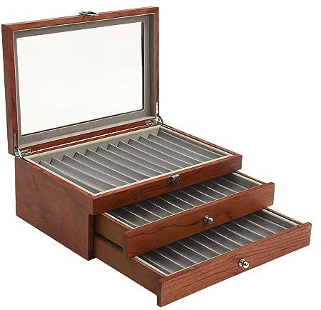 LANNADD Stifte Sammelbox Holz, 34 Füller Aufbewahrungsbox für Füllfederhalter, Federhalter Display Organizer Box 3 Ebene Vitrine Geeignet für Die Aufbewahrung Vieler Verschiedener Arten Von Stiften