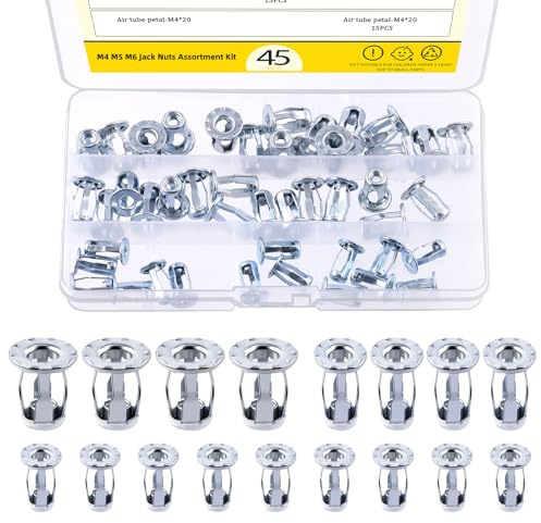 Mardatt 45 Stück M4 M5 M6 Muttern Sortiment Kit, Spreizung Einsatz Muttern Petal Mutter Überwurfmutter Schraube Anker für hohle Wand Kunststoff Polywood Pressboard Hardboard (M4/M5/M6- Silber)
