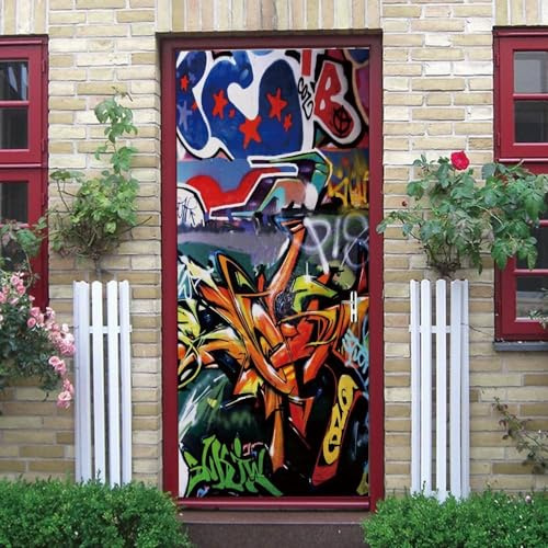 Türtapete Selbstklebend Bunte Graffiti 90 X 200 Cm Türtapete Selbstklebend Türposter,Fototapete Selbstklebend 3D Pvc Türaufkleber Diy Türbild,Türfolie Poster Tapete - Türkunst - Türfotos - Tü 0