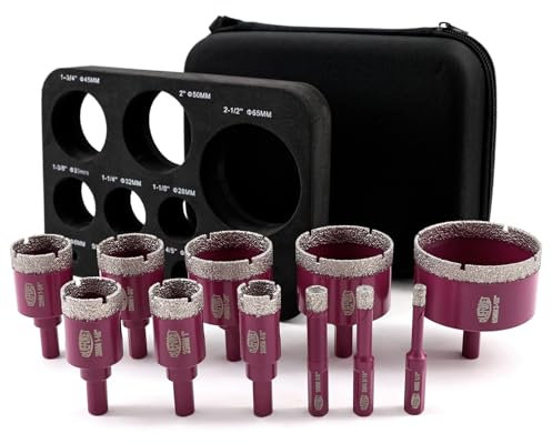 QUEFORET Punte Diamantate Gres Porcellanato 11 Pezzi - 6/8/10/20/25/28/32/35/45/50/65mm Punte Trapano per Porcellana Piastrelle Ceramica Marmo Granito, Gambo Triangolare