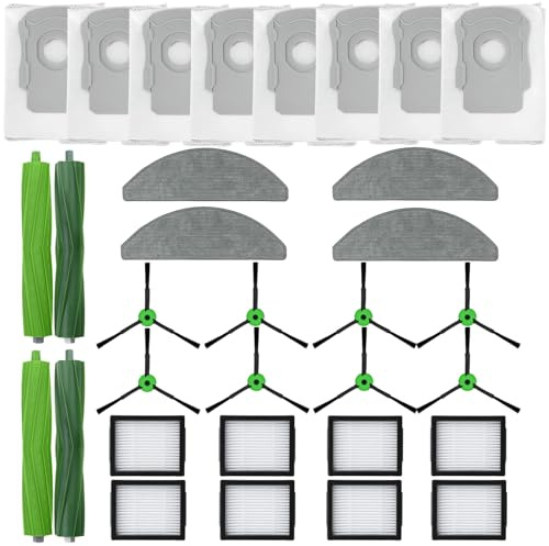 LOVECO 30 Pcs Replacement Parts Accessories Compatible for iRobot Roomba Combo i3+ i5 i5+ j5 j5+ Vacuum Cleaner, 2 Set Rubber Roller Brush, 8 Filters, 8 Edge Sweeping Brush, 8 dust Bag, 4 Mop Pad
